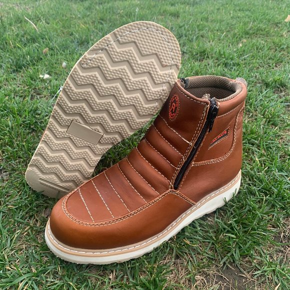 MEN'S WORK BOOTS GENUINE LEATHER ZIP-UP TAN 339